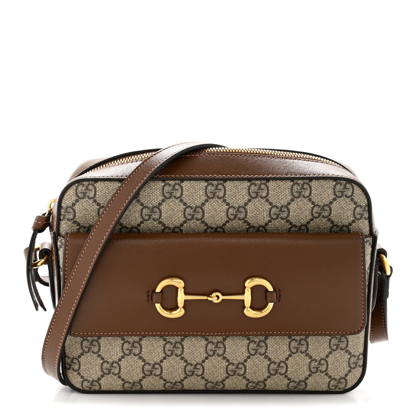 GG Supreme Monogram Small Horsebit 1955 Shoulder Bag Beige Brown Sugar
