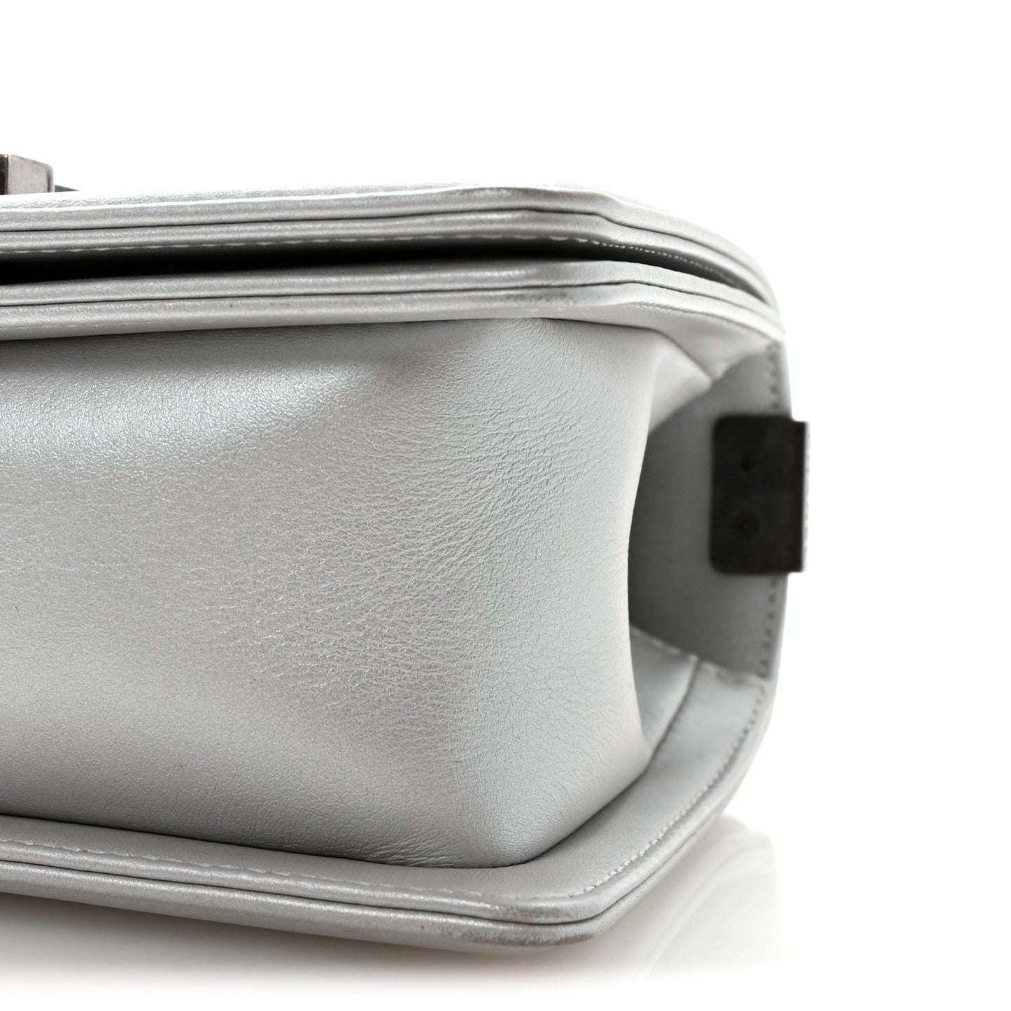 Metallic Calfskin Quilted Small Boy Flap Silver