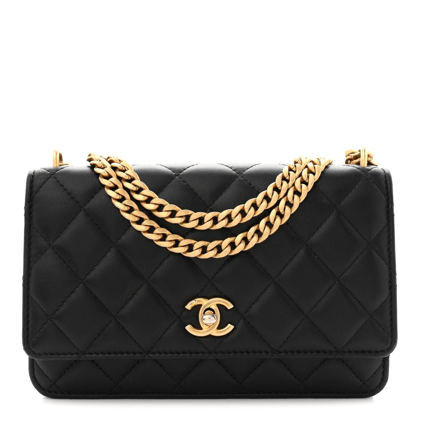 Lambskin Quilted Sweet Camellia Wallet On Chain WOC Black