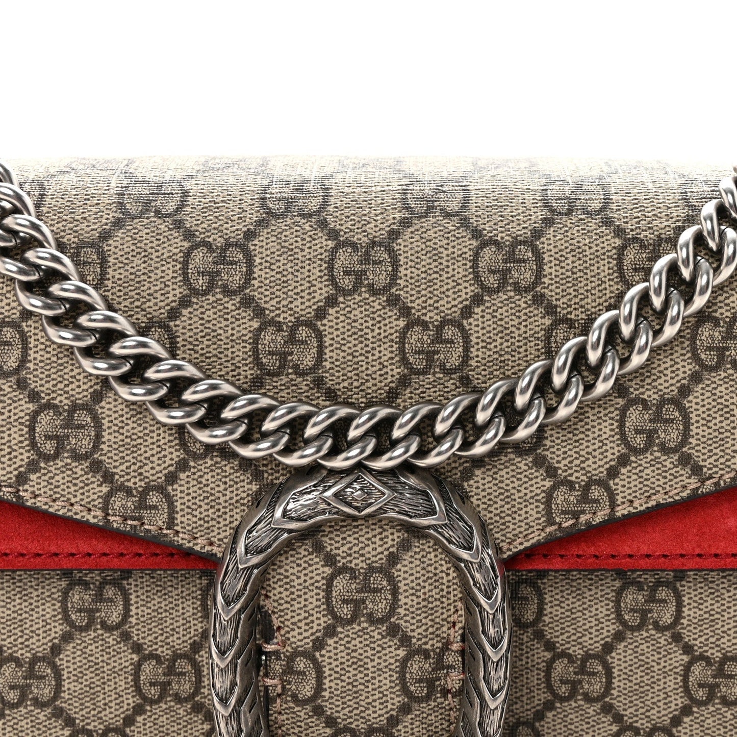 GG Supreme Monogram Suede Small Dionysus Shoulder Bag Beige Ebony Vulcanic Red