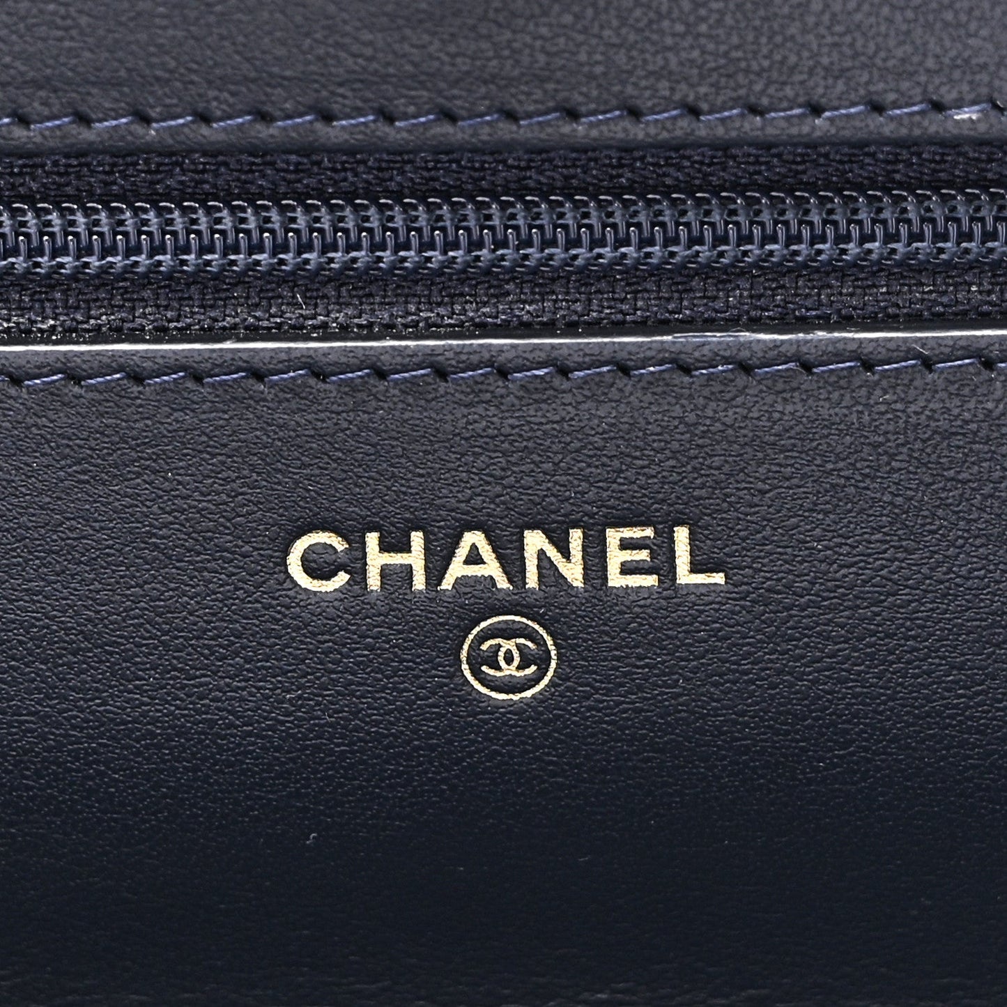 Lambskin Quilted Wallet On Chain WOC Navy