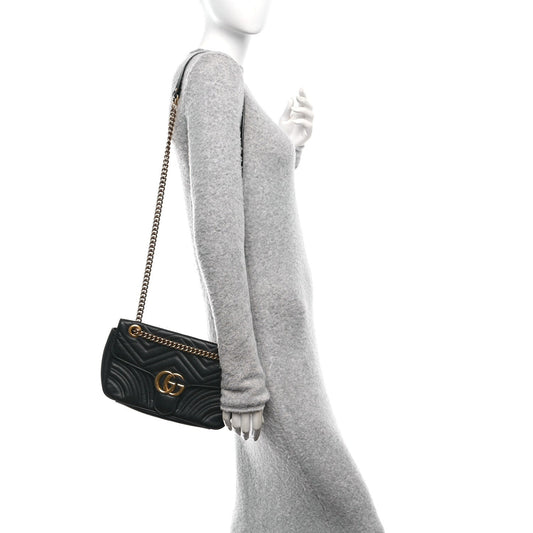 Calfskin Matelasse Small GG Marmont Shoulder Bag Black