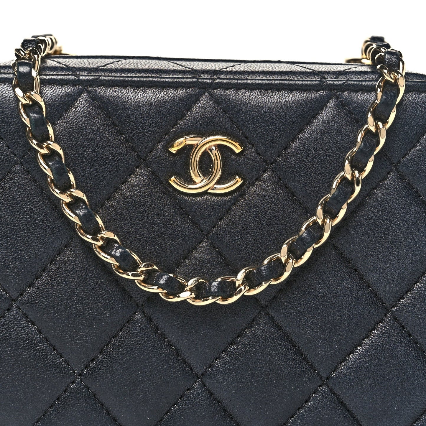 Lambskin Quilted Small Trendy CC Camera Case With Chain Navy
