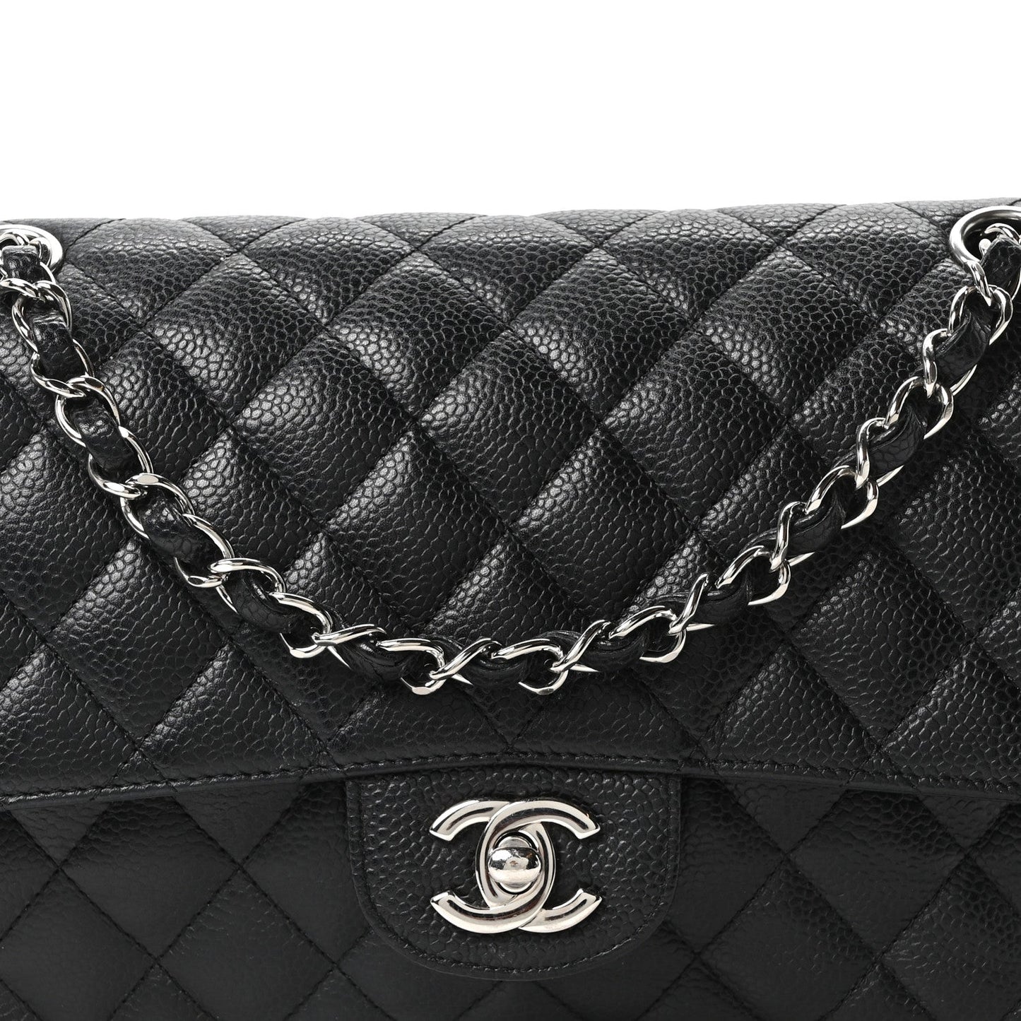 Caviar Quilted Medium Double Flap Black