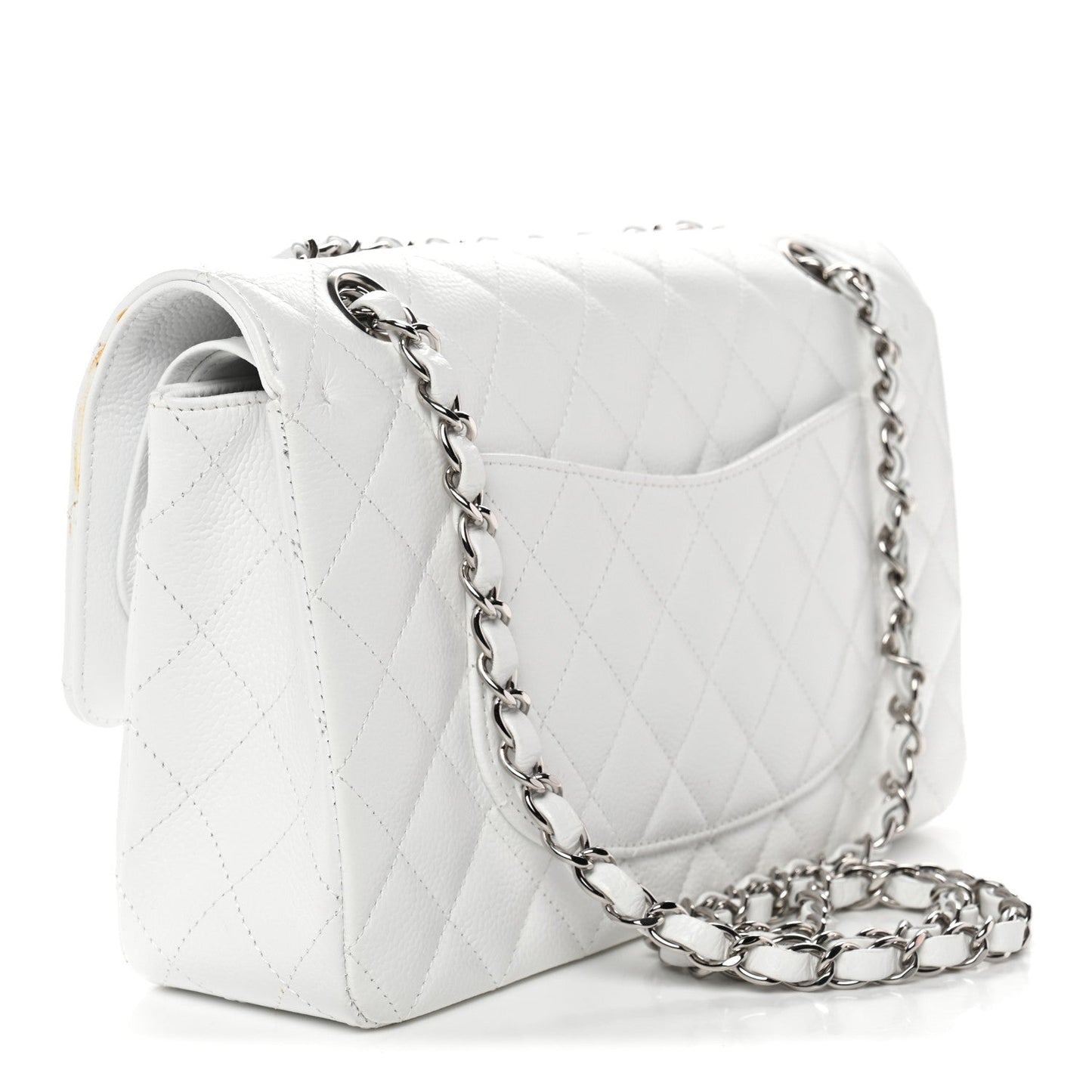 Caviar Quilted Medium Double Flap White
