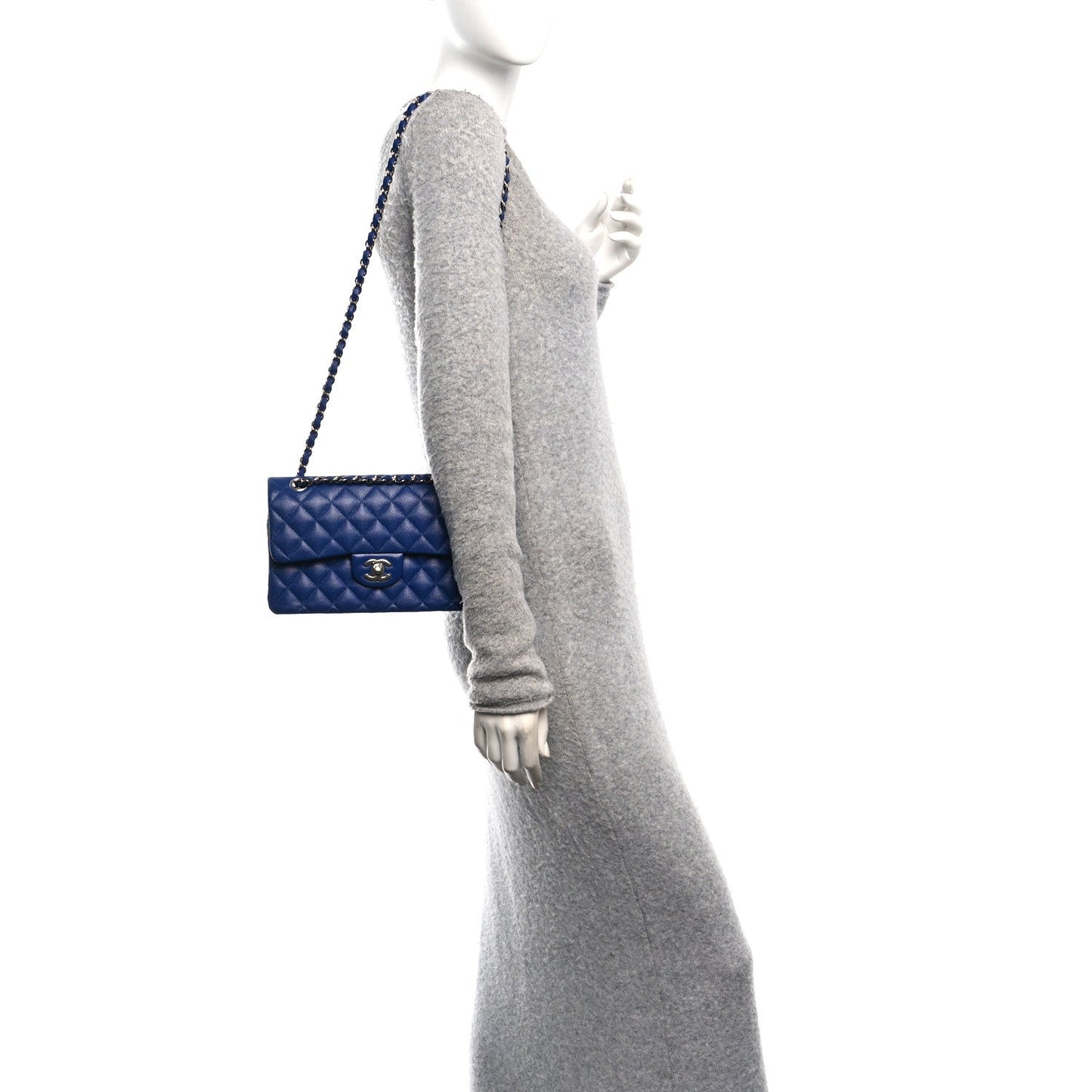 Caviar Quilted Small Double Flap Blue