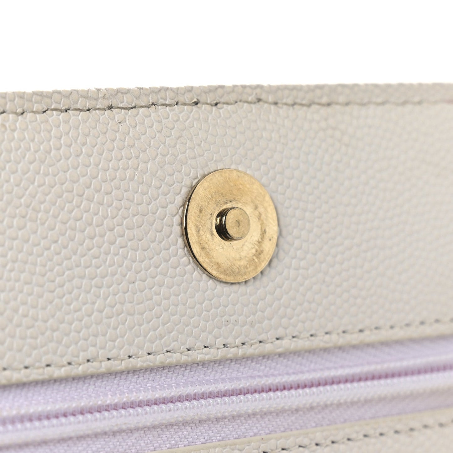 Caviar Quilted Perforated Metal CC Wallet On Chain WOC White