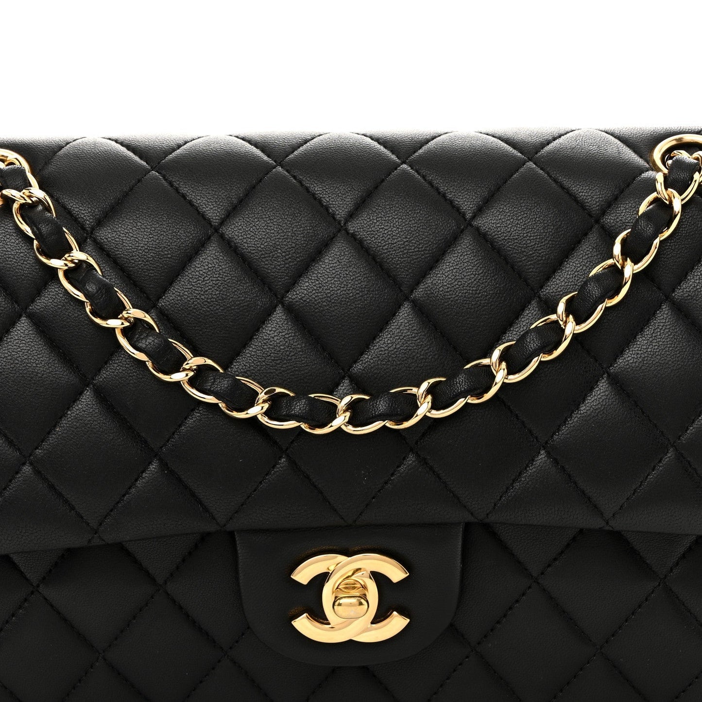 Lambskin Quilted Medium Double Flap Black