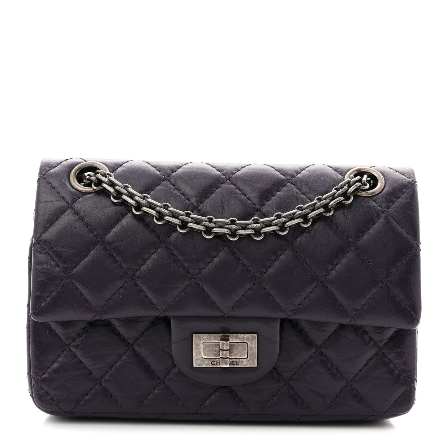 Aged Calfskin Quilted 2.55 Reissue Mini Flap Dark Purple