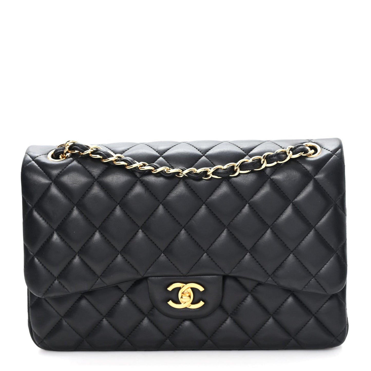 Lambskin Quilted Jumbo Double Flap Black