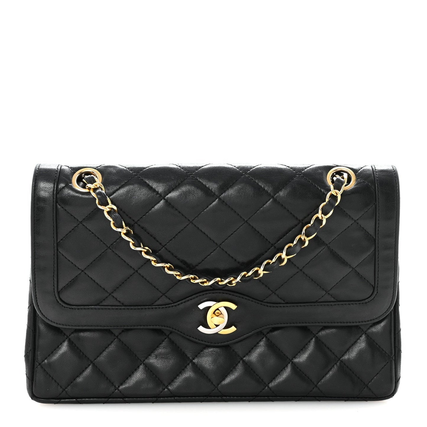 Lambskin Quilted Medium Double Flap Bag Black