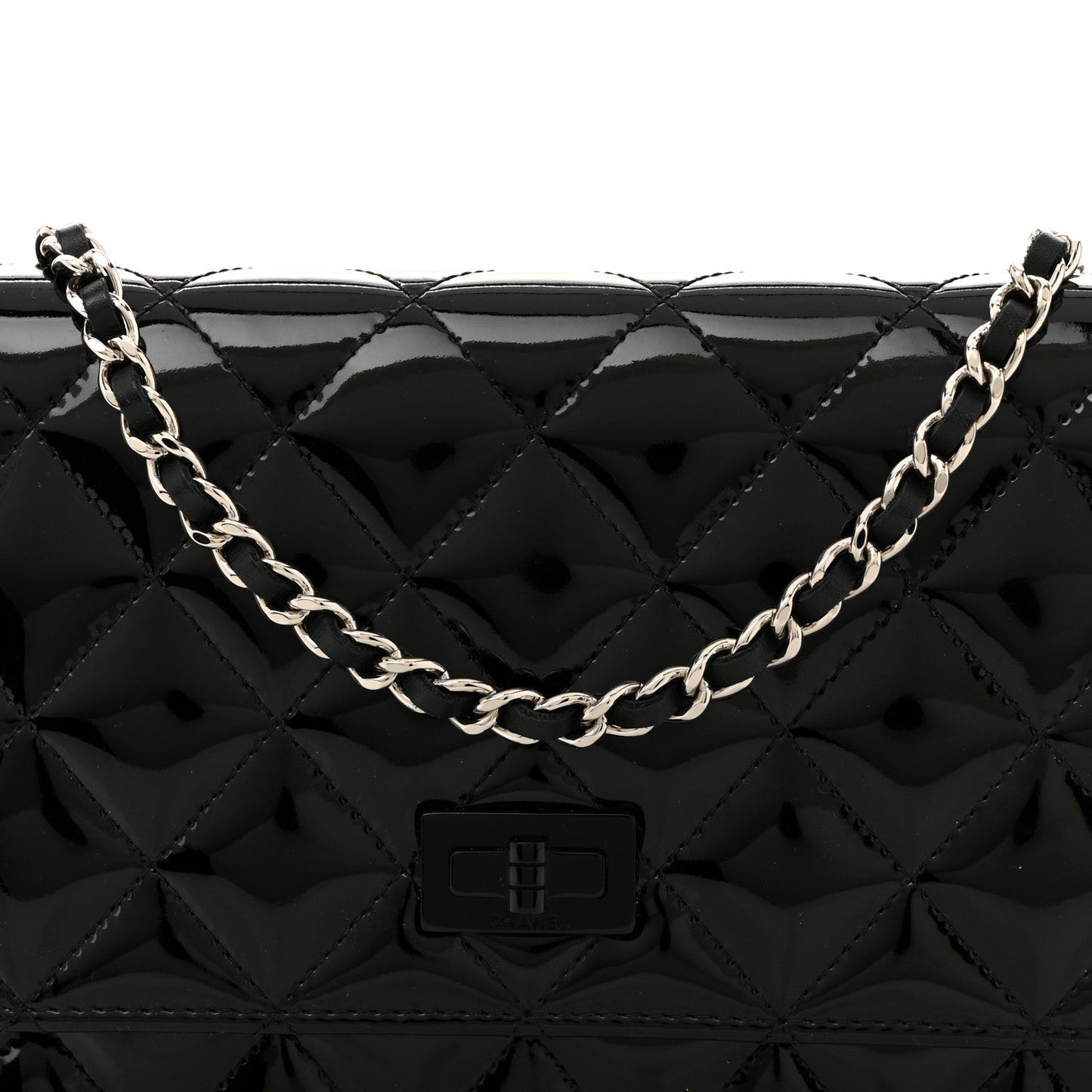 Patent Calfskin Quilted Reissue Wallet On Chain WOC So Black